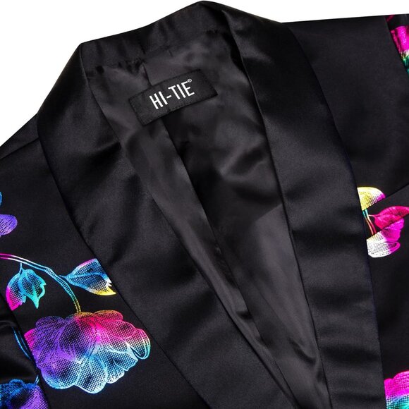 Men's Luxury Floral Blazer - Slim Fit Shawl Lapel Tuxedo Jacket for Parties - Picture 4 of 7